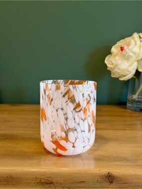 White and Orange Speckle Glass Decorative Vase